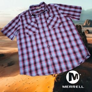 Merrell Men's Opti-Wick S/s Button Up UPF 20‎ Outdoor Shirt Blue/Red Plaid XL